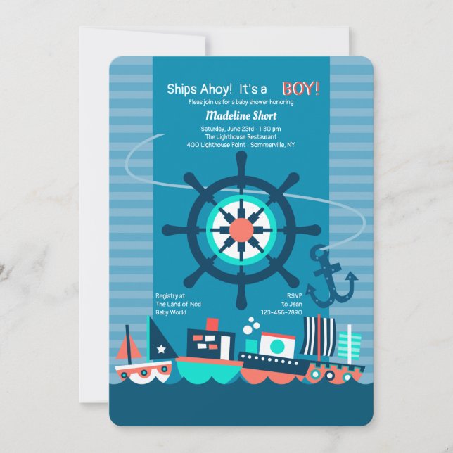 Invitación de Barcos de Juguete (Anverso)