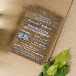 Invitación de Barnwood Blue First Communition