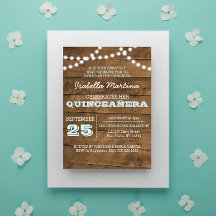 Invitación de Barnwood Luces Aqua Quinceañera