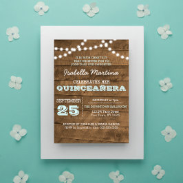 Invitación de Barnwood Luces Aqua Quinceañera