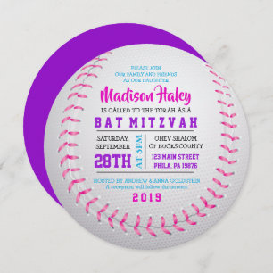 Invitación de BASEBALL ROUND CHICAS Bat Mitzvah