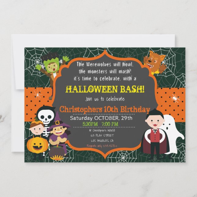 INVITACIÓN DE BASH DE CUMPLEAÑOS DE HALLOWEEN COST (Anverso)