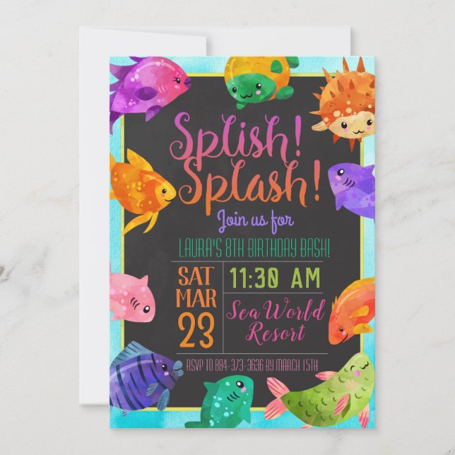 Invitación de Bash de cumpleaños de Splish Splash  (Anverso)
