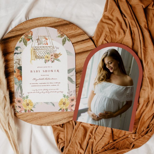 Invitación de Bassinette Floral Boho | Shower de B (Subido por el creador)