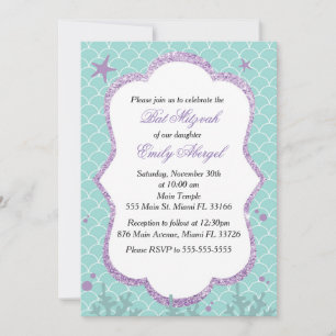 Invitación de Bat Mitzvah Bajo El Mar Púrpura Turq