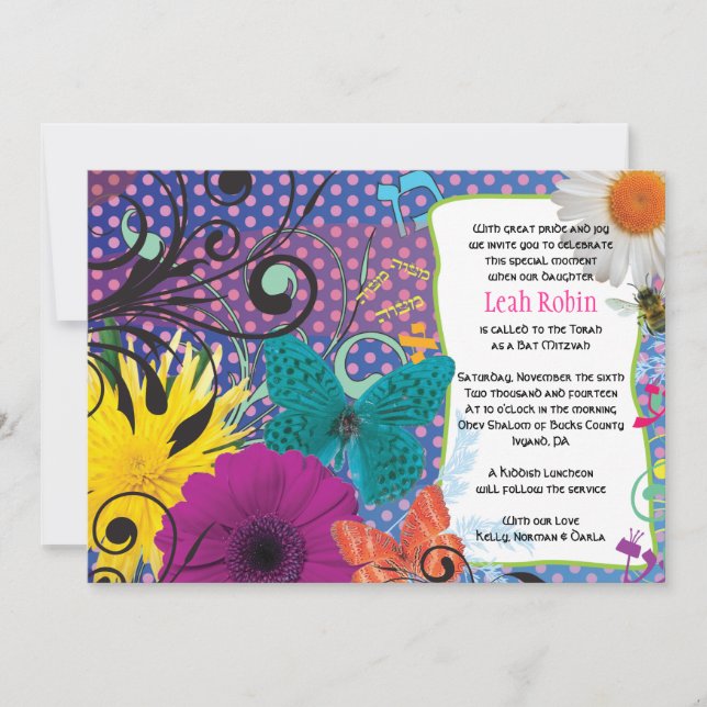 Invitación de Bat Mitzvah COLLAGE LOCO (Anverso)