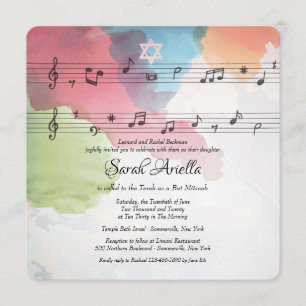Invitación de Bat Mitzvah con notas musicales de a