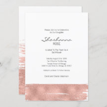 Invitación de Bat Mitzvah con pincel de oro Rosa