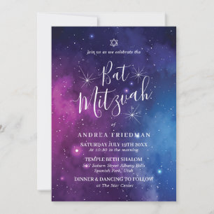 Invitación de Bat Mitzvah de galaxia Noche Estrell