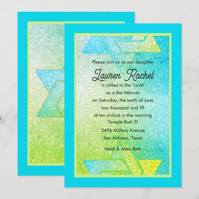 Invitación de Bat Mitzvah de gradiente brillante t (Anverso / Reverso)