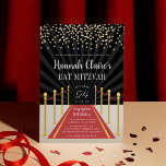 Invitación de Bat Mitzvah de Hollywood Red Carpet<br><div class="desc">Las invitaciones del murciélago mitzvah de moda de Hollywood son perfectas para tu momento en el centro de atención! Las invitaciones incluyen una alfombra roja y un diseño de cuerda de terciopelo con tu nombre y ceremonia de mitzvah murciélago y detalles fiestas con letras blancas, coronadas con confetti color negro...</div>