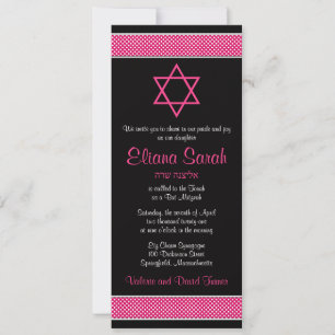 Invitación de Bat Mitzvah de Lunares Rosas y Negro