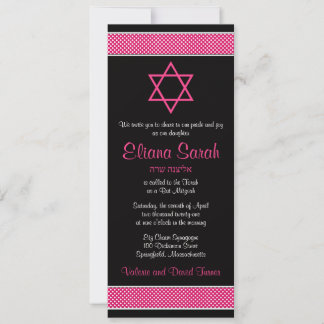 Invitación de Bat Mitzvah de Lunares Rosas y Negro