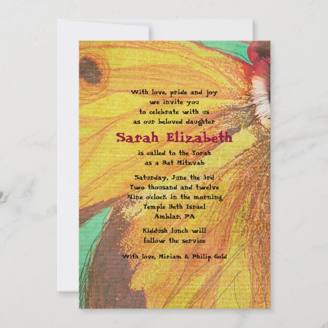 INVITACIÓN DE BAT MITZVAH DE MARIPOSA AMARILLA VIN (Anverso)