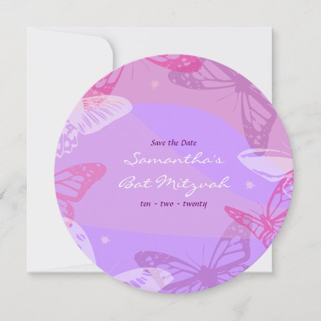 Invitación de Bat Mitzvah de Mariposas & Estrellas (Anverso)