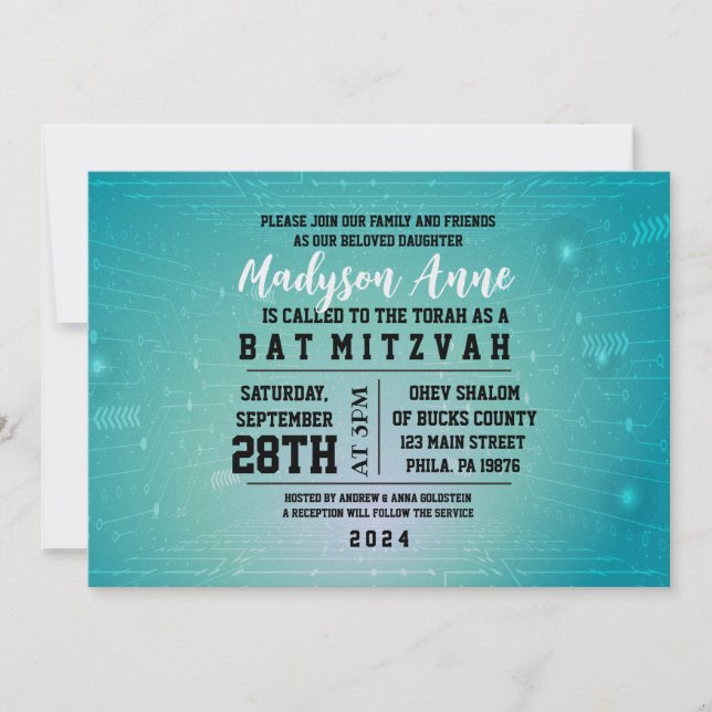Invitación de Bat Mitzvah digital de juegos 3D GAM (Anverso)