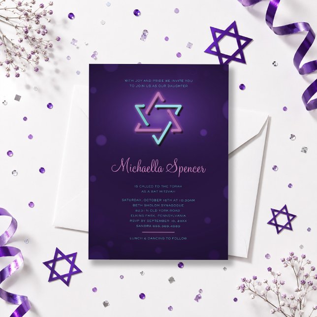 Invitación de Bat Mitzvah Estrella de David Brilla (Subido por el creador)