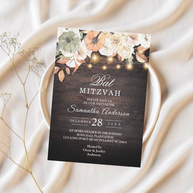 Invitación de Bat Mitzvah Floral Rústica | Otoño (Subido por el creador)