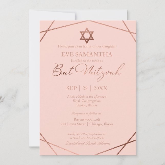 Invitación de Bat Mitzvah geométrica con lámina de (Anverso)