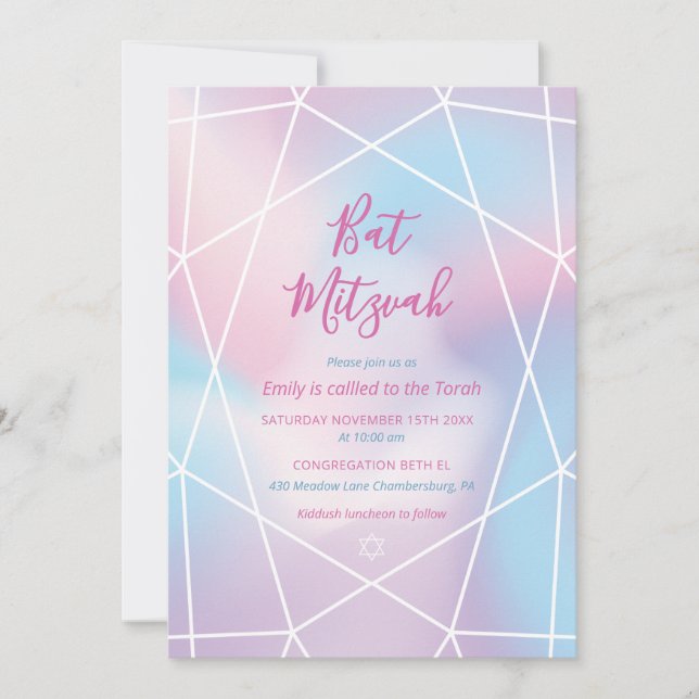 Invitación de Bat Mitzvah Joya Pastel (Anverso)