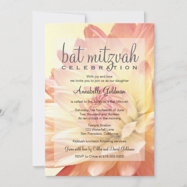 Invitación de Bat Mitzvah, Naranja y Rosa (Anverso)