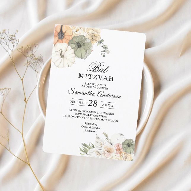 Invitación de Bat Mitzvah Otoño Elegante | Acuarel (Subido por el creador)