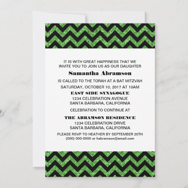 Invitación de Bat Mitzvah, Purpurina de Chevron Ve (Anverso)