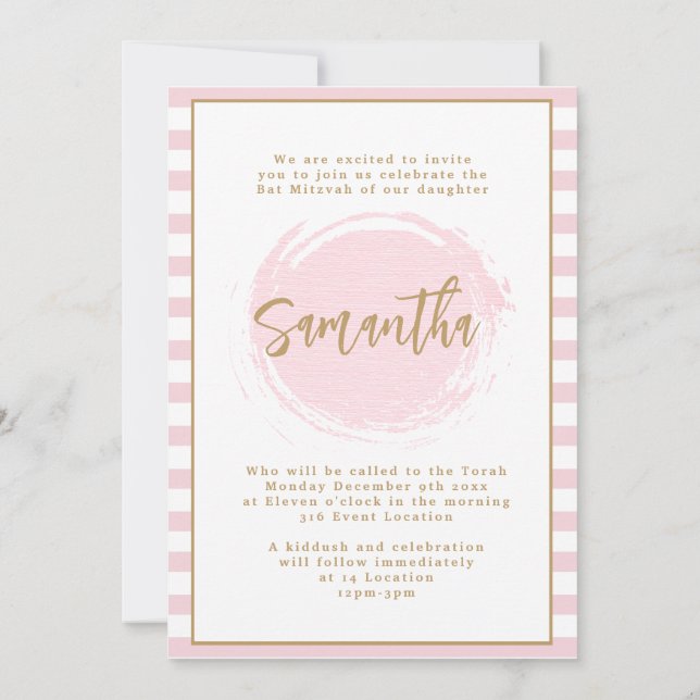 Invitación de Bat Mitzvah Rosa y Dorado (Reverso)