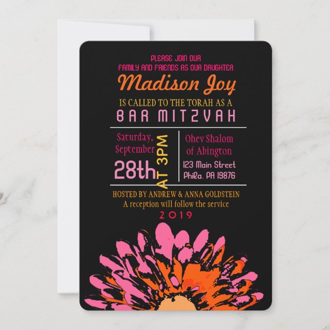 Invitación de Bat Mitzvah SO PRETTY DAISY (Anverso)