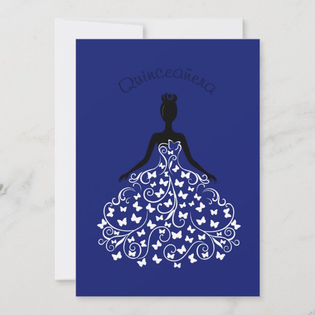 Invitación de bata de quinceanera de mariposa azul (Anverso)