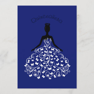 Invitación de bata de quinceanera de mariposa azul