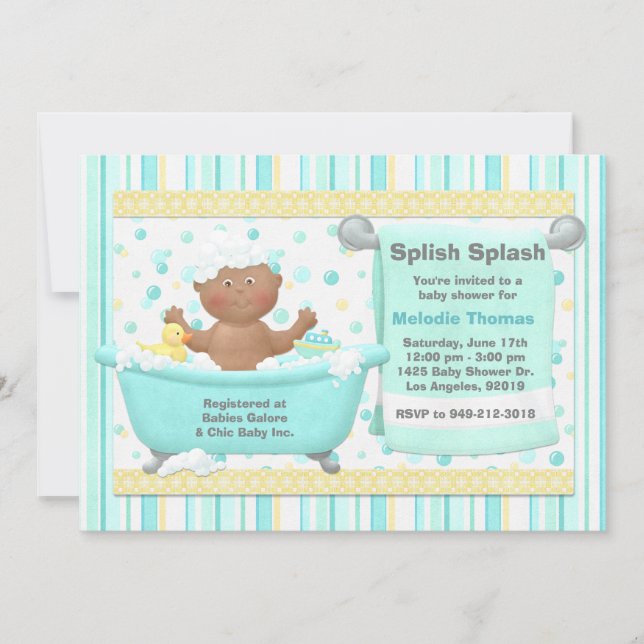 Invitación de Bath Baby Shower a los afroamericano (Anverso)
