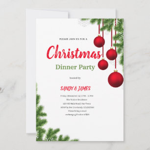 invitación de baubles rojos y verdes para cena de 