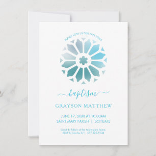 Invitación de Bautismo Azul Roseta
