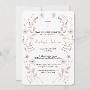 Invitación de Bautismo Católico de Flor Silvestre 