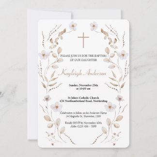 Invitación de Bautismo Católico de Flor Silvestre