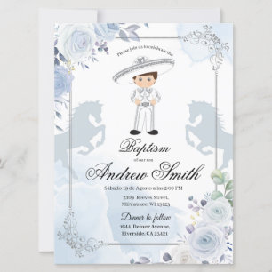 Invitación de Bautismo Charro de Plata Español Mex