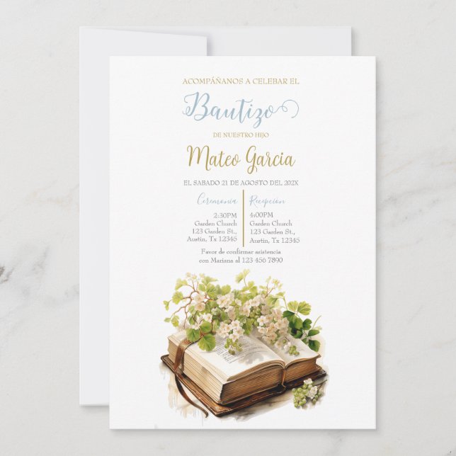 Invitación de bautismo con biblia (Anverso)