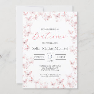 Invitación de bautismo con mariposas para niña