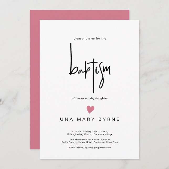 Invitación de bautismo de bebé Chica contemporáneo (Anverso / Reverso)