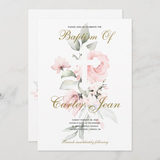 Invitación de bautismo de bebé Christening (Anverso / Reverso)