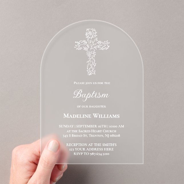 invitación de bautismo de cruz blanca acrílica (Insitu (portátil))