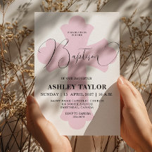 Invitación de bautismo de cruz rosa claro