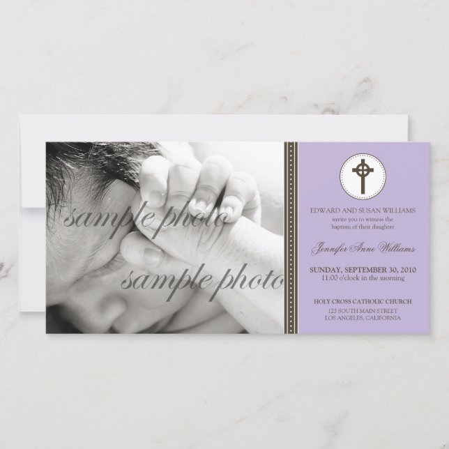 Invitación de bautismo de lavanda simple y dulce (Anverso)
