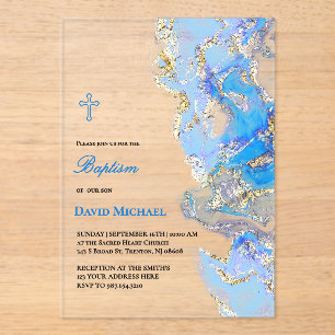 invitación de bautismo de mármol de fluido azul ac
