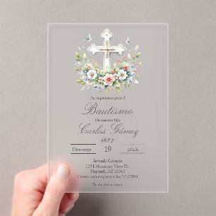 Invitación de bautismo en español con cruz