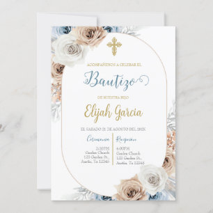 Invitación de bautismo floral azul