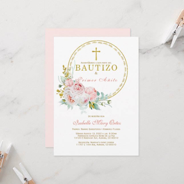 Invitación de bautismo para el primer cumpleaños (Anverso/Reverso In Situ)
