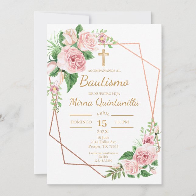 Invitación de bautismo para niña (Anverso)