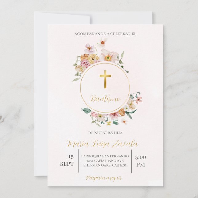 Invitación de bautismo para niña (Anverso)